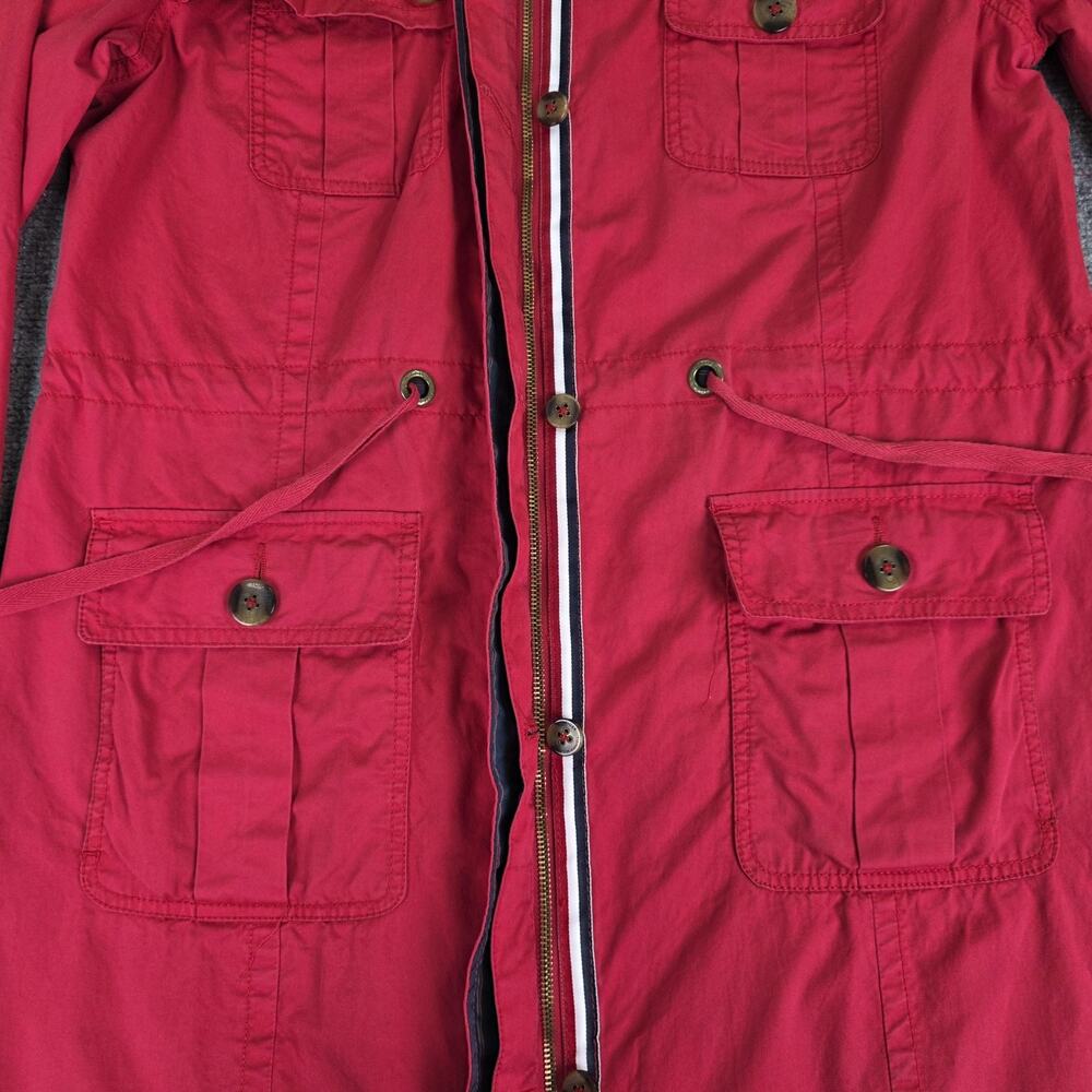 Tommy Hilfiger Coat Womens Large Red Utility Full Zip Trench Coat Pockets Jacket - Picture 11 of 16